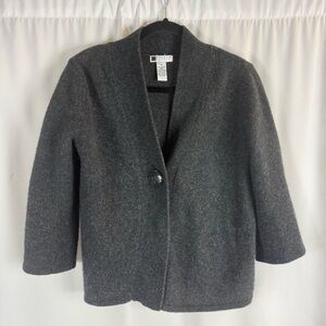 Carole Little Cardigan Gray Lambs Wool Angora One Button Bell 3/4 Sleeve size:M
